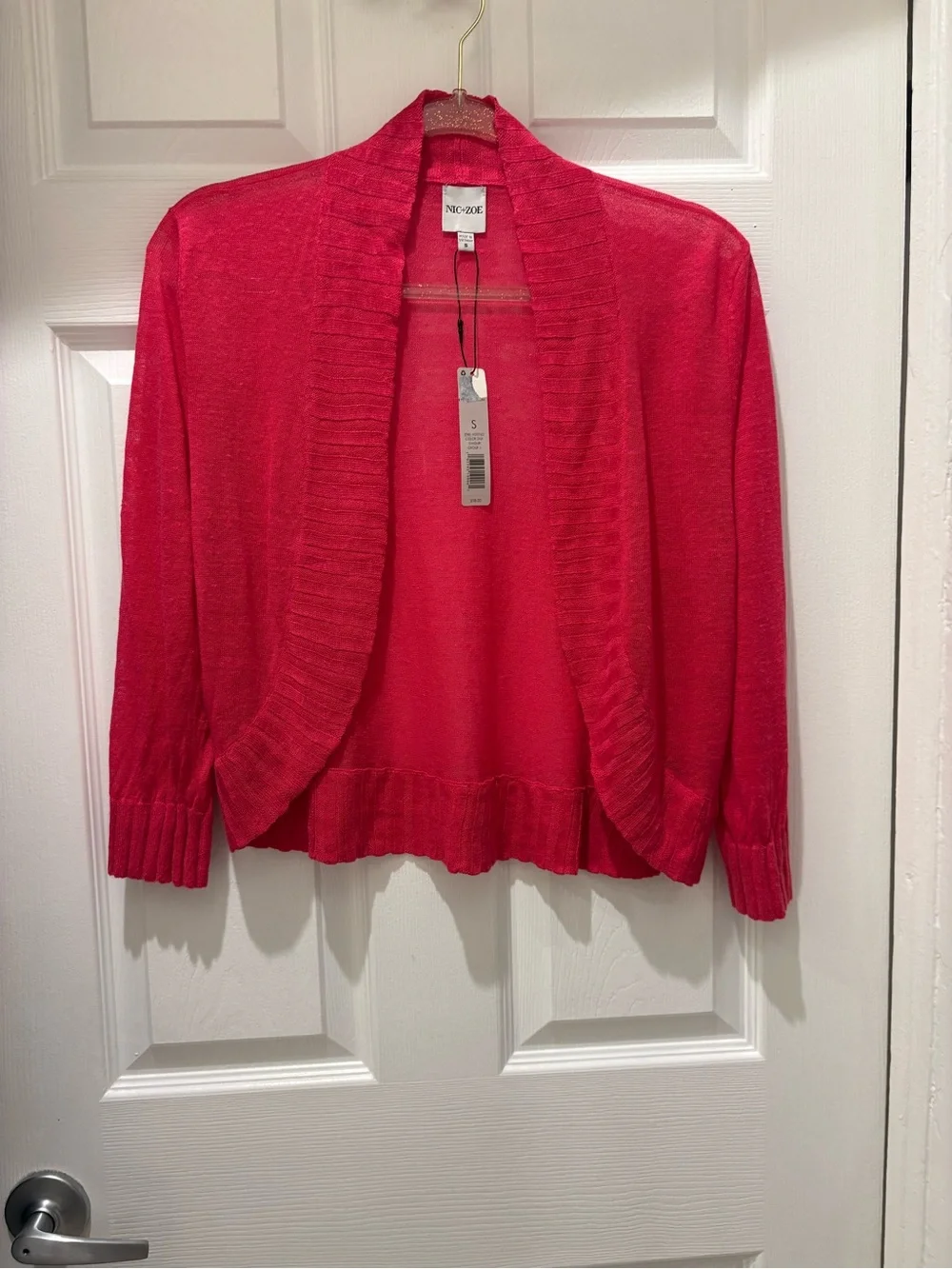 NIC+ZOE NWT Small Daiquiri Pink Linen Blend Open Front Cardigan Sweater $118